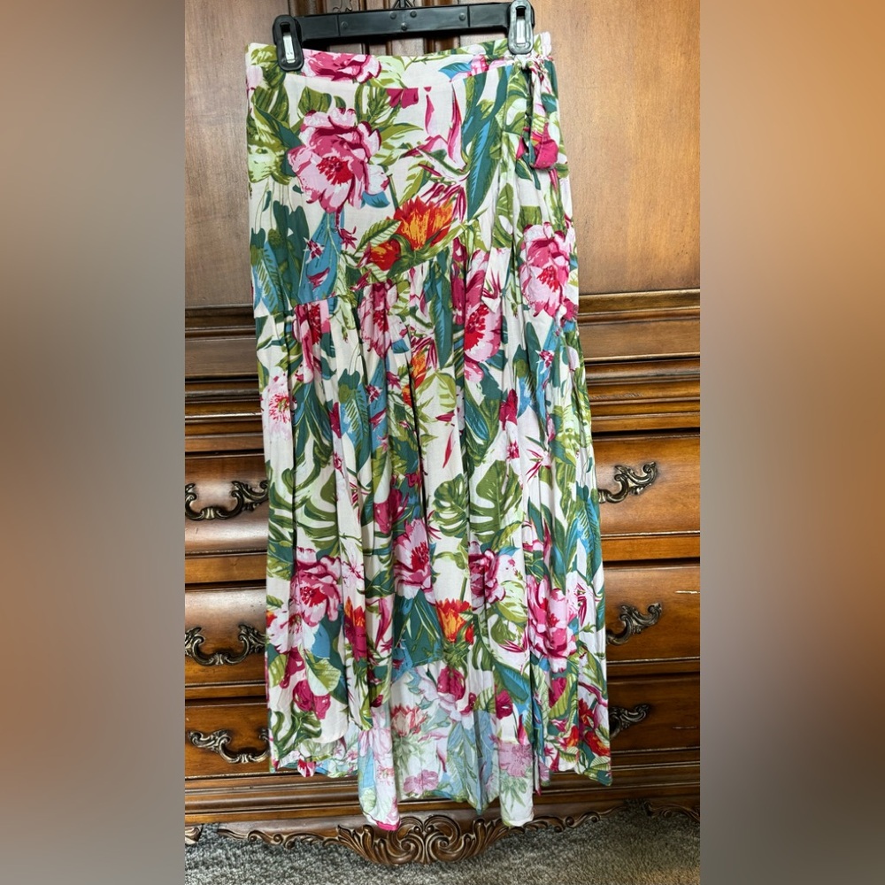Rachel Roy High/Low Maxi Tiered Button Closure Floral Wrap Skirt